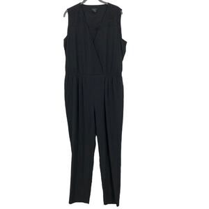 Ann Taylor Jumpsuit Womens Size Medium Black Lace V-Neck Sleeveless Tapered Leg